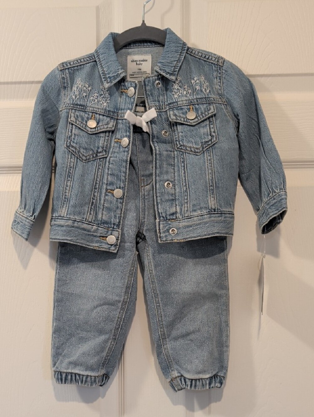 abercrombie kids baby solid oversize dobby jacket & heart pocket denim jogger